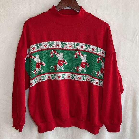 Vintage 80s Steppingstone Color Block Christmas Knit Crewneck Sweater Candy Cane - Picture 3 of 9
